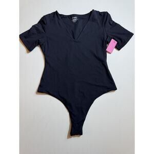 PUMIEY Women's V Neck Short‎ Sleeve Bodysuit Sexy Tops Sharp Collection Sz M